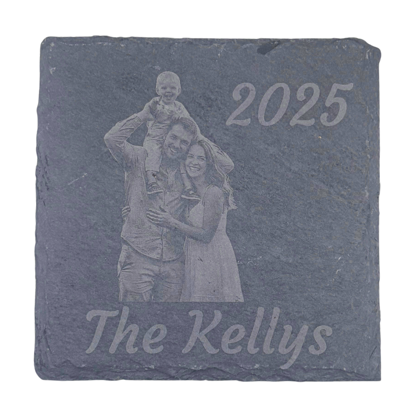Personalized Laser Engraved Photo & Date Slate Coaster 2 Pack