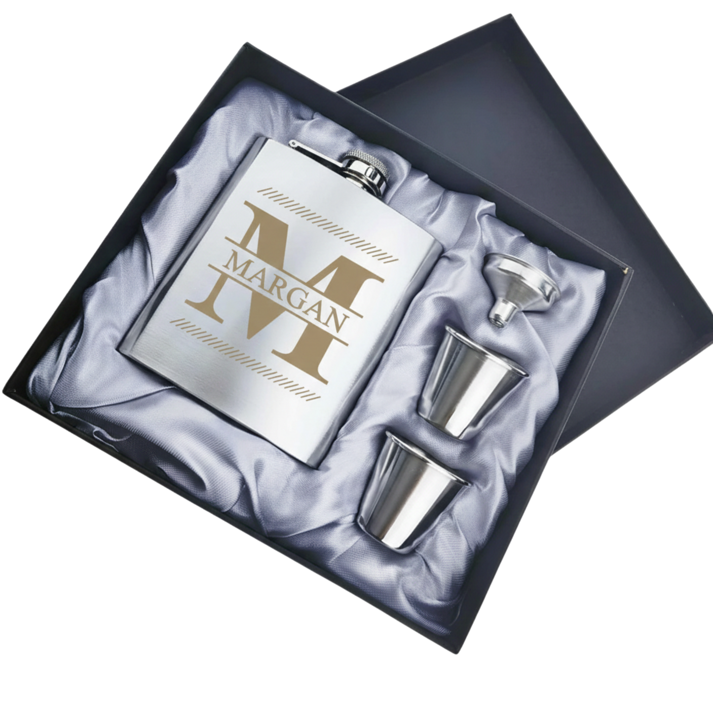 Personalised Engraved Stainless Steel Hip Flask Gift Set