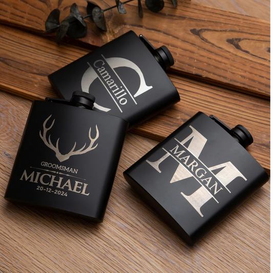 Personalised Engraved Matte Black Hip Flask