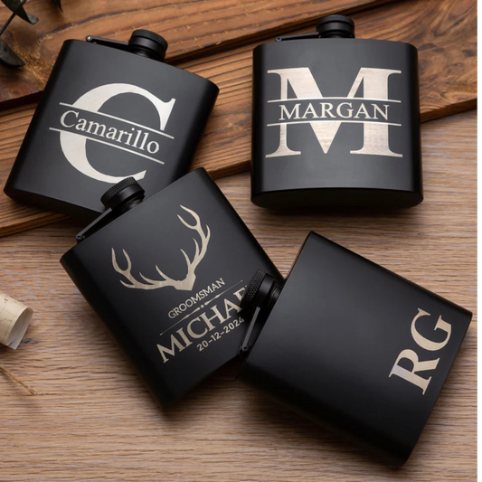 Personalised Engraved Matte Black Hip Flask