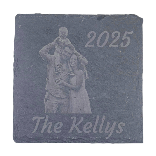 Personalized Laser Engraved Photo & Date Slate Coaster 2 Pack